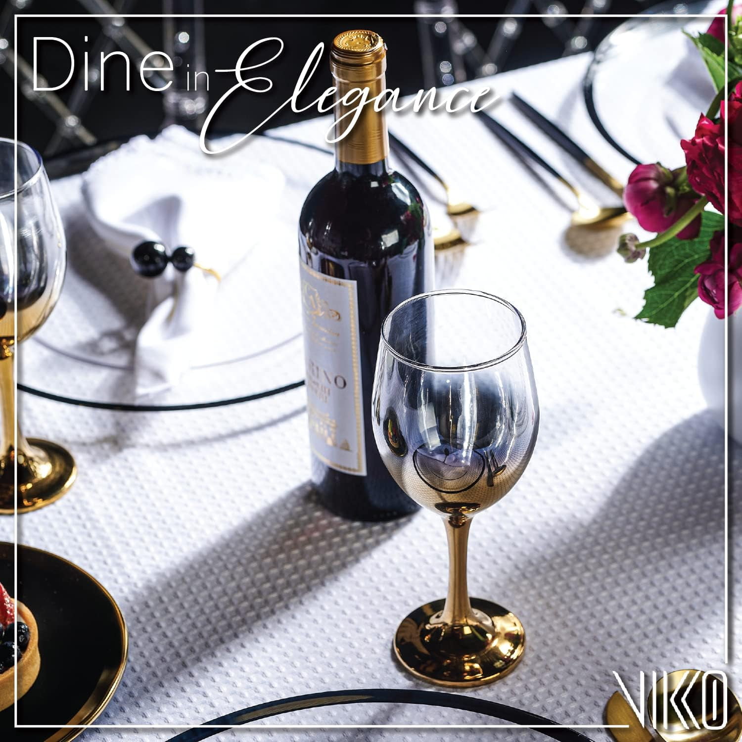 Vikko 11.5 Oz Wine Glasses Decorative Gold Ombre 12-Pc Glassware Set for Red & White Wine