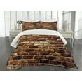 thumbnail image 3 of Ambesonne Brown Quilted Bedspread Set 3 Pcs, Old Grunge Brick Wall, Queen Size, Brown Chestnut Brown, 3 of 5