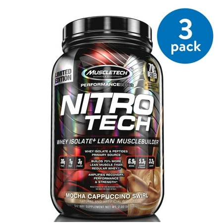 Nitro Tech Ingredients - (3 Pack) MuscleTech Nitro Tech Protein Powder, Mocha Cappuccino Swirl, 2 Lb