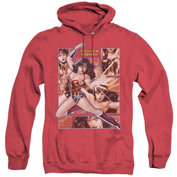 JLA Justice League Wonder Woman Panels Adult Heather Hoodie Sweatshirt Red