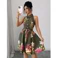 thumbnail image 2 of EASYBRAUS Women Halter Neck Summer Floral Dress Sleeveless Pleated Vacation Dress, 2 of 4