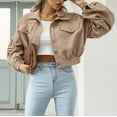 thumbnail image 5 of Baqcunre Women's Women Knit Cropped Long Sleeve Corduroy Pockets Thermal Jacket Coat Long Sleeve Crop Tops for Women Womens Jacket Womens Winter Coats Crop Tops for Women,Color Khaki,Size S-XL, 5 of 7