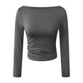 thumbnail image 4 of felwors Women's Boat Neck Tops Long Sleeve Shirts Casual Fitted Tee Shirts Solid Color Fall Basic Clothes Dark Gray, M, 4 of 5