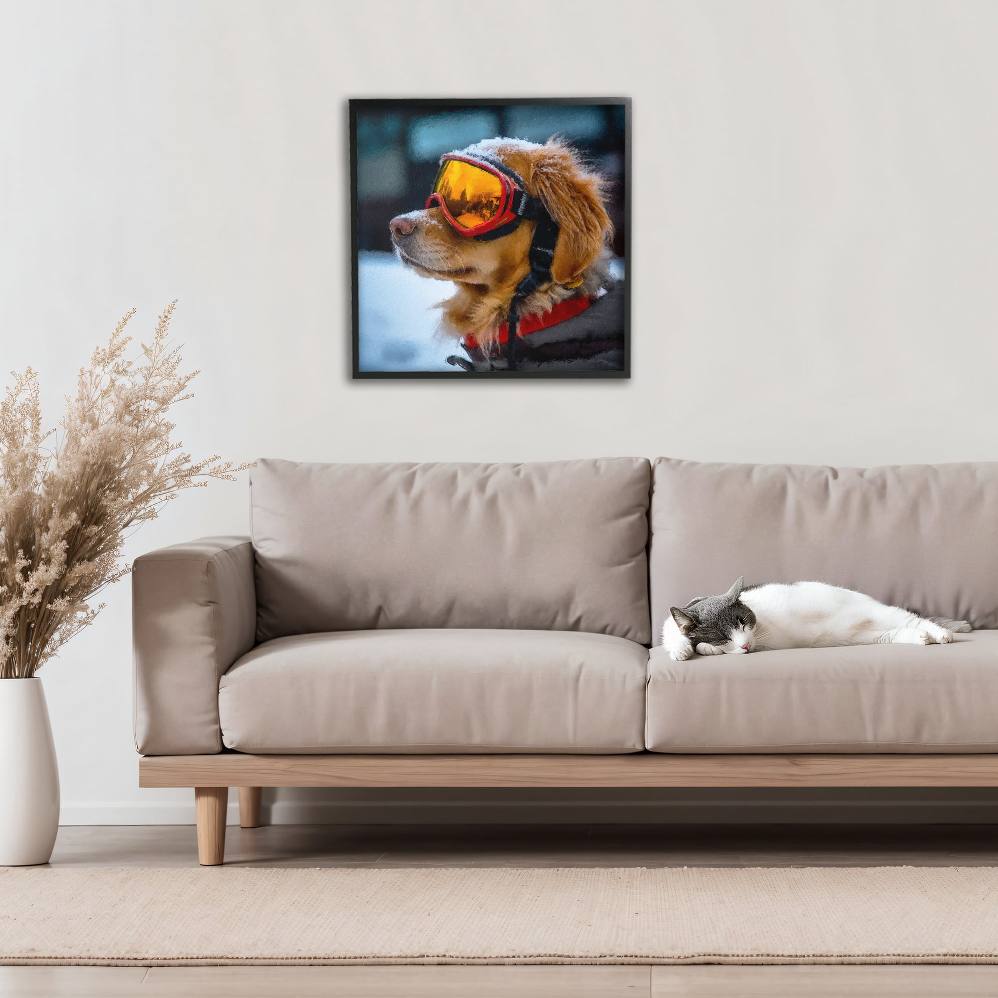 Stupell Industries Ski Goggles Dog Black Framed Giclee Art, design by Sean Parnell