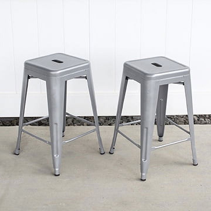 AmeriHome 2 Piece 24-inch Silver Finish Metal Backless Bar Stools