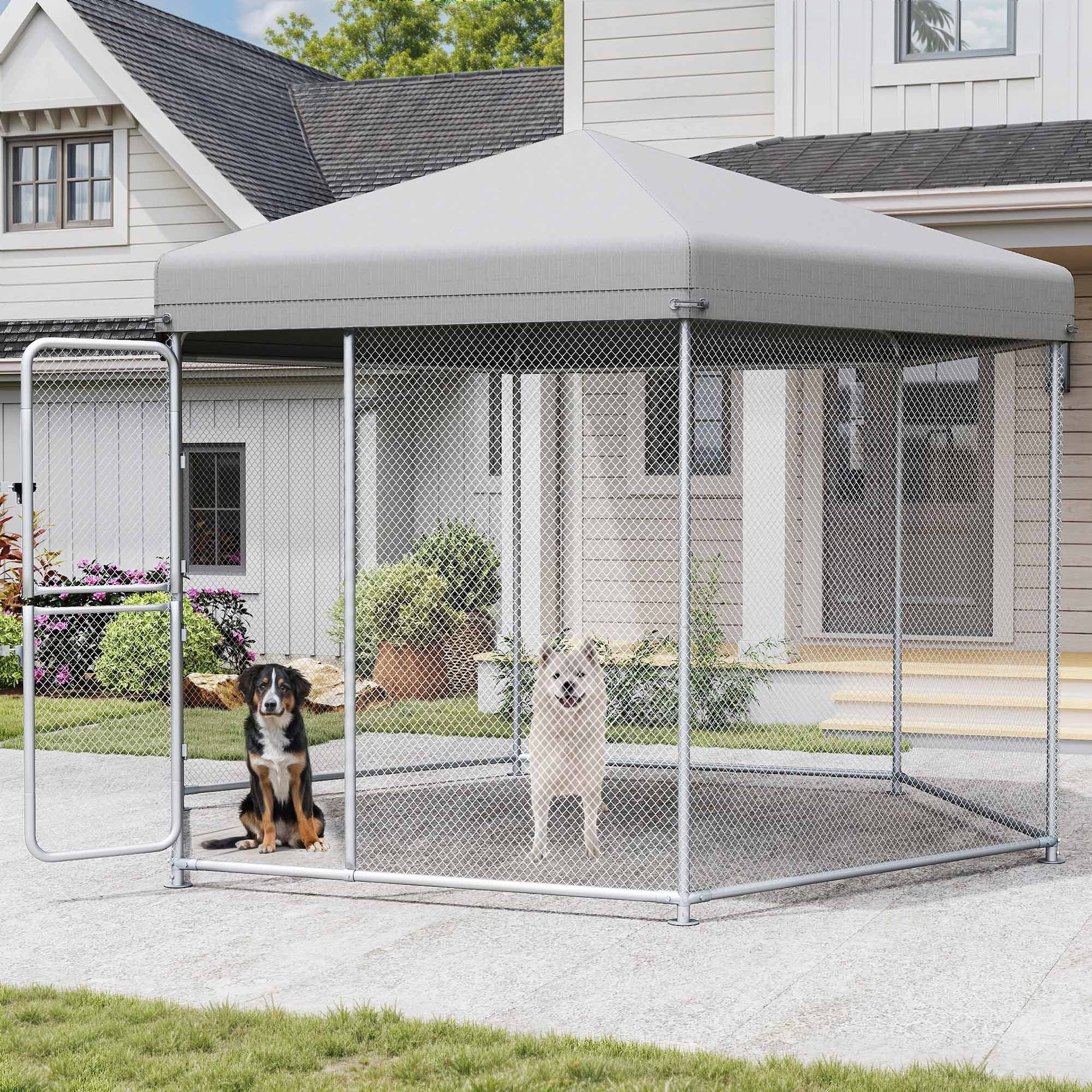 Dextrus XXL Heavy-Duty Outdoor Dog Kennel with UV-Resistant Roof & Lock - 9.8×8.2×6.2FT Reinforced Pet Pen House for Yard, Medium & Large Dogs Playpen with Dual-Door Design