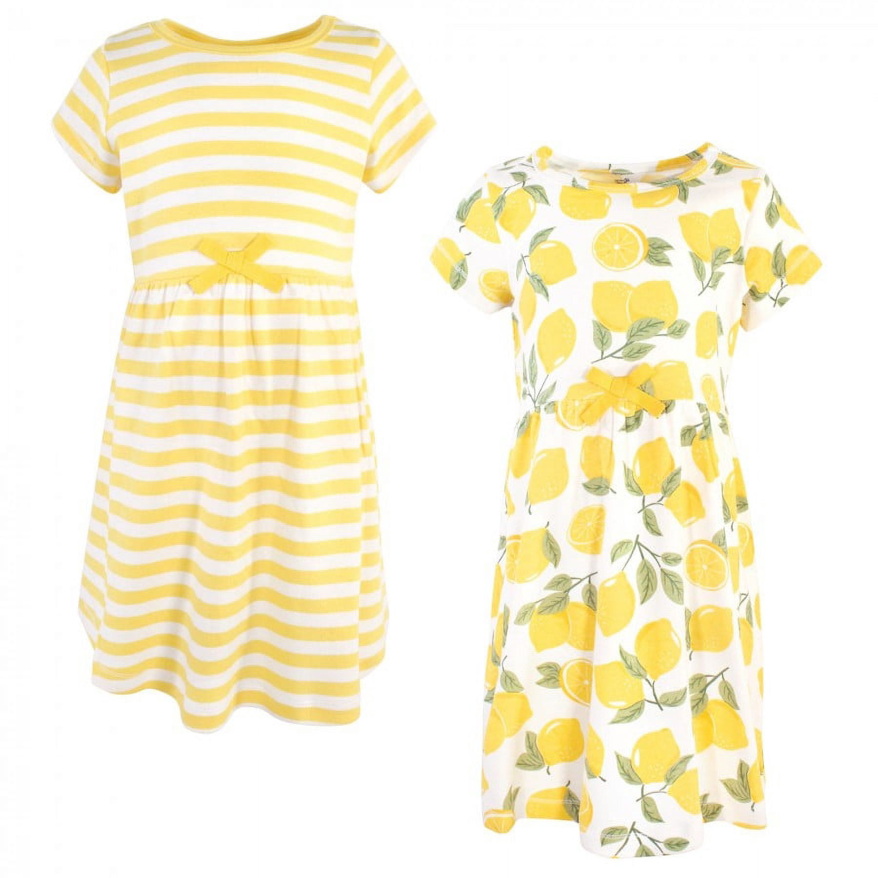 Touched by Nature Baby and Toddler Girl Organic Cotton Short-Sleeve Dresses 2pk, Lemon Tree, 8 Years