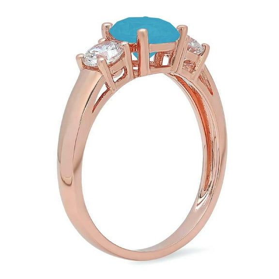 1.5 ct Round Cut Simulated Turquoise Three-Stone Engagement Ring for Women in 14K Rose Gold