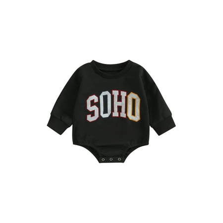 

wsevypo Infant Baby Boys Girls Romper Long Sleeve Crew Neck Embroidery Letters Fall Bodysuit for Casual Daily