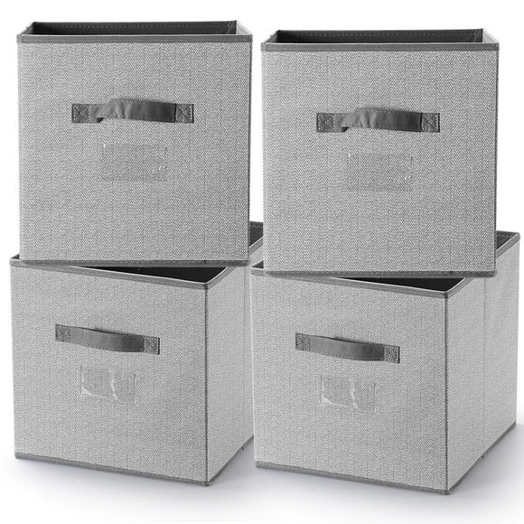 4 Pack Fabric Cube Storage Bins, Collapsible Storage Cubes for Bedroom, Home
