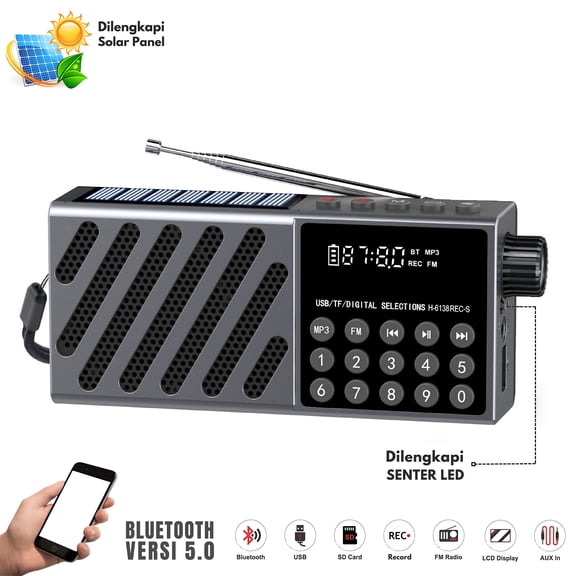 Portable Pocket FM Radio,Wireless Bluetooth Speaker,Solar Rechargeable Handheld Radio with LED Display,TF Card/USB Playback,MP3 Player,Recording,Emergency Light,Perfect for Home,Outdoor,Emergency Use