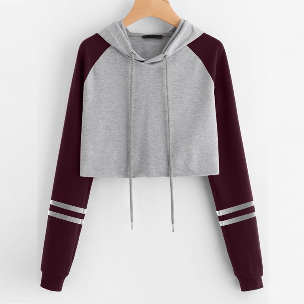 Crop Top Blouses for Women,Loose Round-Neck Long Sleeve Splice Hooded Sweatshirt Short Pullover Zipper Tops Blouse Crop Top Blouses for Women,Loose Round-Neck Long Sleeve Splice Hooded Sweatshirt Short Pullover Zipper Tops Blouse