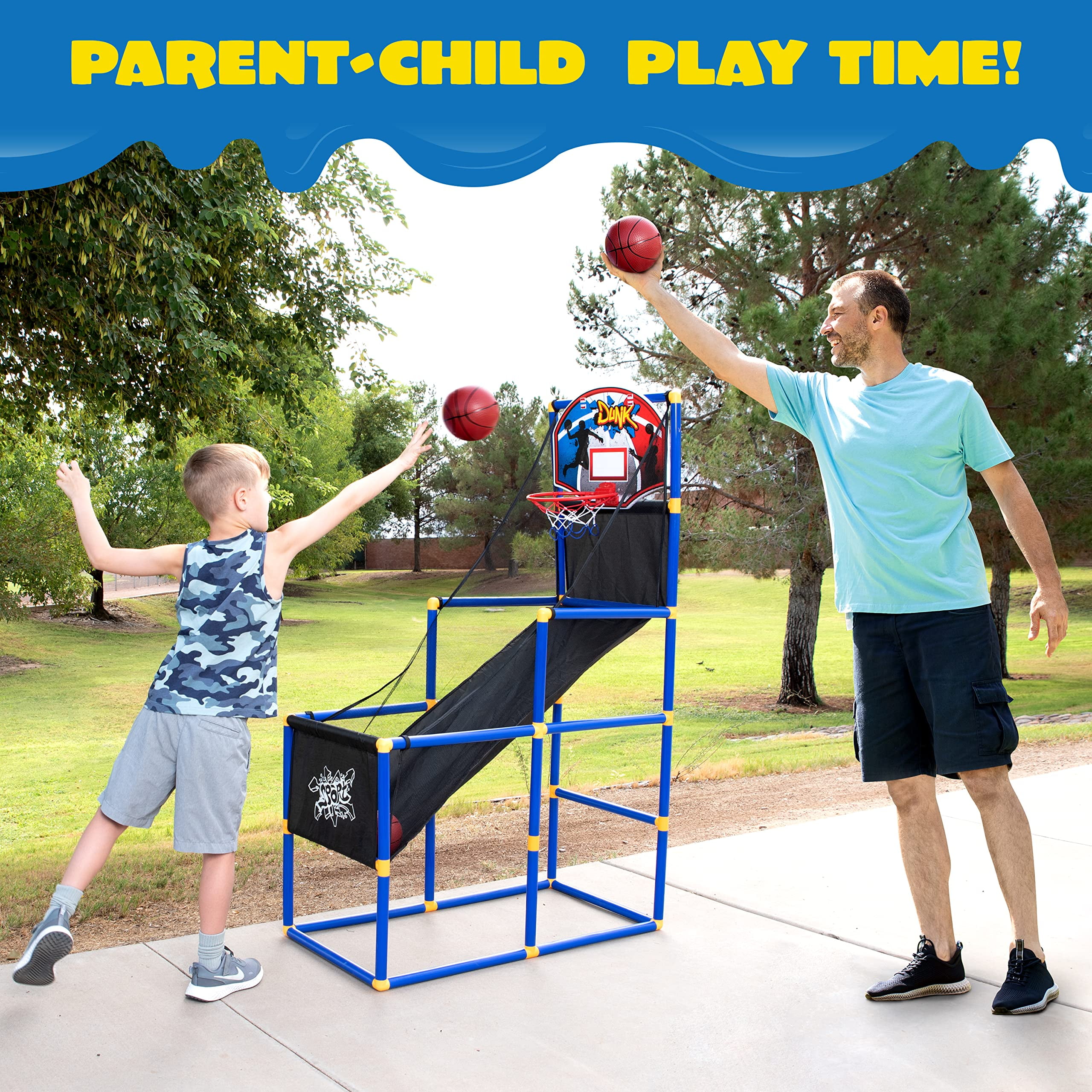 JOYIN Kids Arcade Basketball Game Set with 4 Balls and Hoop for Kids Indoor Outdoor Sport Play - Easy Set Up - Air Pump Included - Ideal for Games and Competition