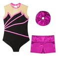 thumbnail image 3 of YONGHS Kids Girls Gymnastics Dance Outfit Ice Skating Leotard Unitard with Shorts Hair Tie Set Hot Pink 16, 3 of 7