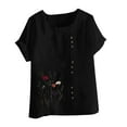 thumbnail image 4 of Karight Women's Summer Cotton Linen Tops Casual Short Sleeve Round Neck T Shirts Oversized Dandelion Print Graphic Tees, 4 of 4