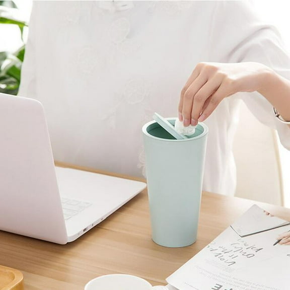 MLINS Trash Can Trumpet Design Desktop Creative Covered Trash Can for Kitchen and Living Room Interior Accessories Green