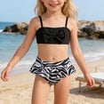 thumbnail image 2 of FINALGANG Girls 2 Piece Bikini Set Kids Solid Color Spaghetti Strap Top With Zebra Print Ruffled High Waist Swim Bottoms For Beach Pool Vacation Black 7-8 Years, 2 of 8