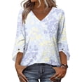 thumbnail image 4 of Womens 3/4 Sleeve Tops Classic V Neck Floral Shirts Dressy Casual Baggy Blouses Summer Fashion Clothing, 4 of 6