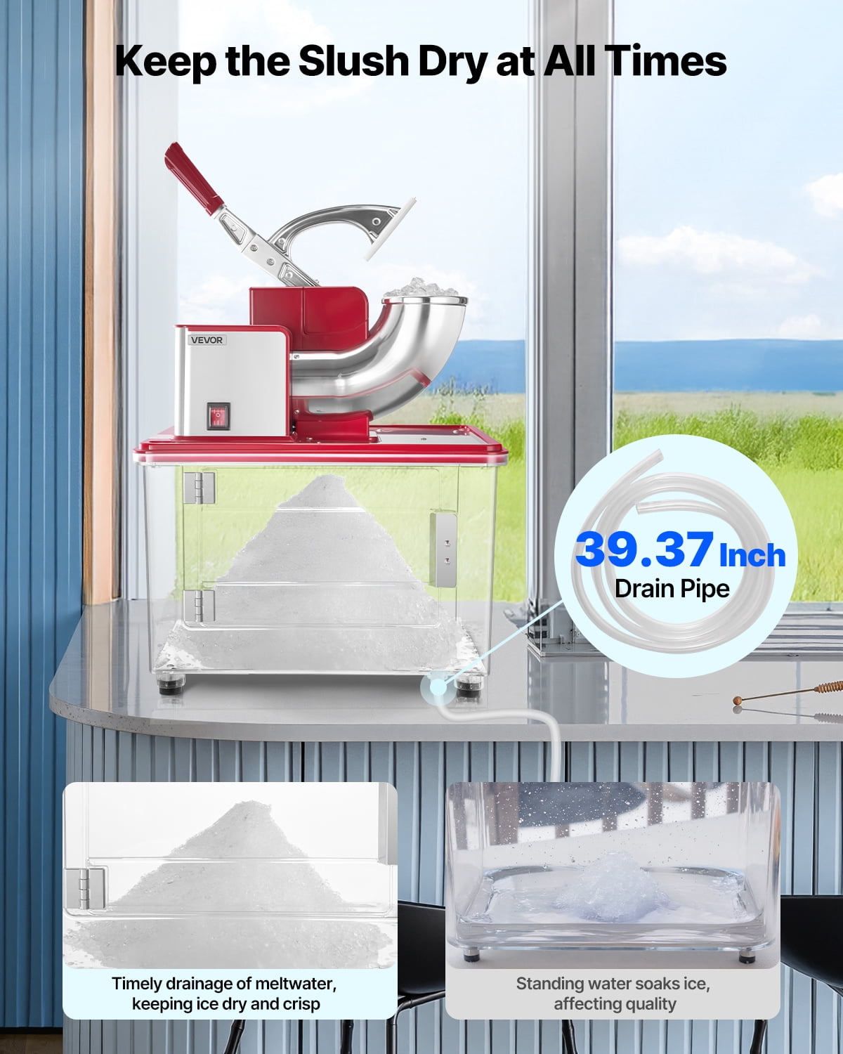 VEVOR Commercial Ice Crusher 661LBS/H, 350W Electric Snow Cone Machine with 4 Blades, 2000RPM Stainless Steel Shaved Ice Machine with 11 Gal Crushed-Ice Box