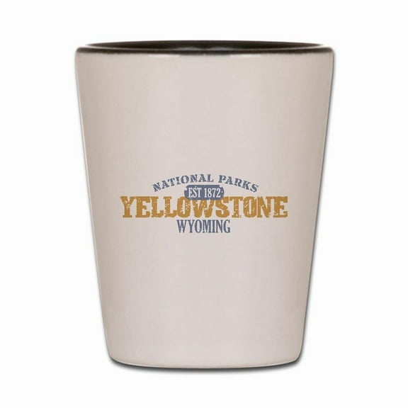 CafePress - Yellowstone National Park WY - White/Black Shot Glass, Unique and Funny Shot Glass