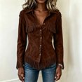 thumbnail image 4 of Boho Jackets for Women Long Sleeve Western Fringe Shacket Suede Barn Jackets, M, 4 of 5