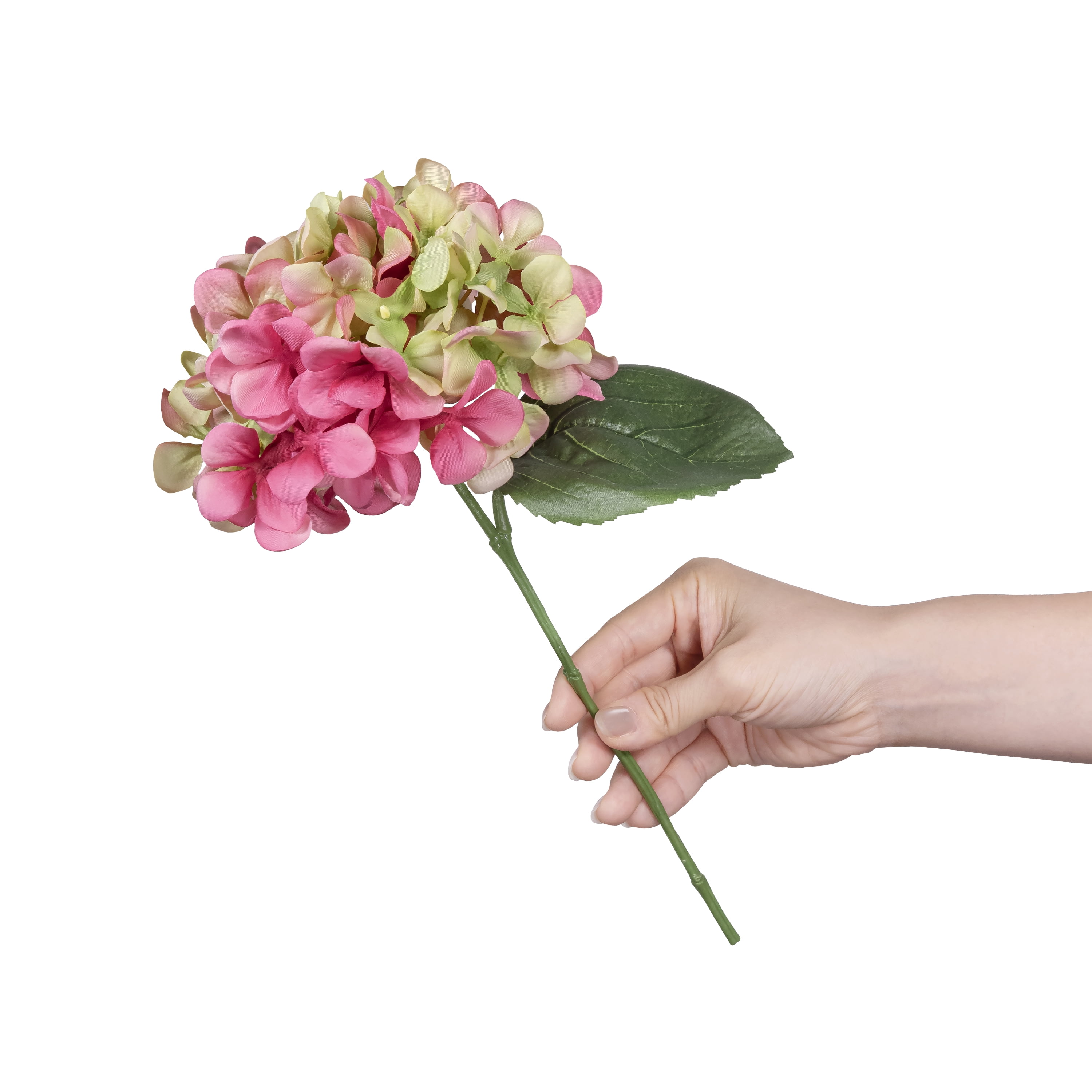 Mainstays 12.5" Artificial Silk Pink & Green Hydrangea Short Stem