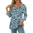 thumbnail image 6 of JTZGDY 3/4 Sleeve U Neck Tops for Women Dressy Casual Boho Floral Printed Summer Graphic Tunic T-Shirts Loose Lightweight Cotton Pullover Blouse Multicolor#04 M, 6 of 10