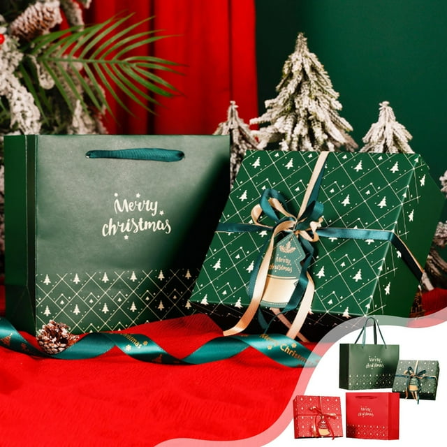 Cagogo under $5 2Pcs Christmas Gift Box, Christmas Gift Box Packaging Set, Personalized Present Wrapping Boxes, Gift Bags with Ribbons, Holiday Present Wrapping Supplies