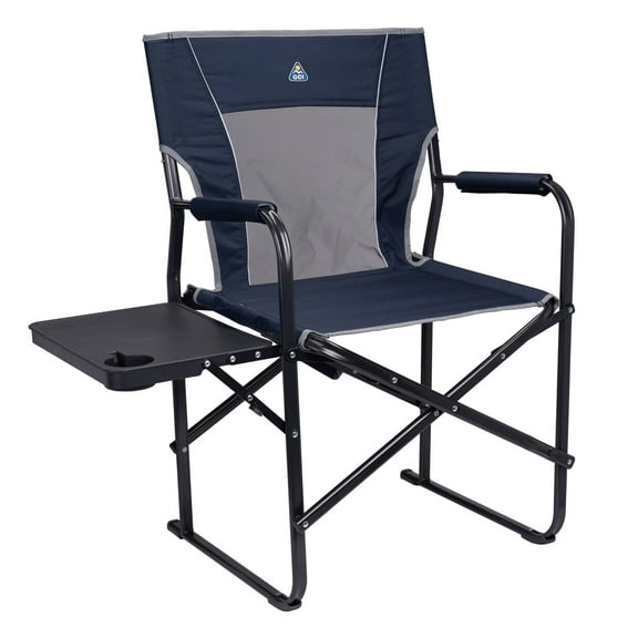 GCI Outdoor Slim-Fold Director's Chair Compact Folding Camp Chair with Side Table, Indigo