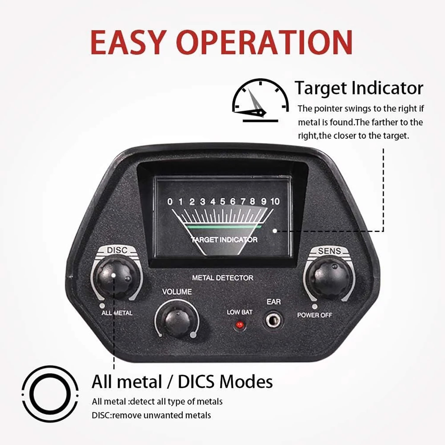 Metal Detector for Adults & Kids, Dual Mode All Metal/DISC, Adjustable Stem with Waterproof Coil, LCD Display for Beach Treasure Hunting & Outdoor Adventures