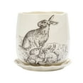 Creative CoOp Round Stoneware Rabbit Planter on a Scalloped Saucer