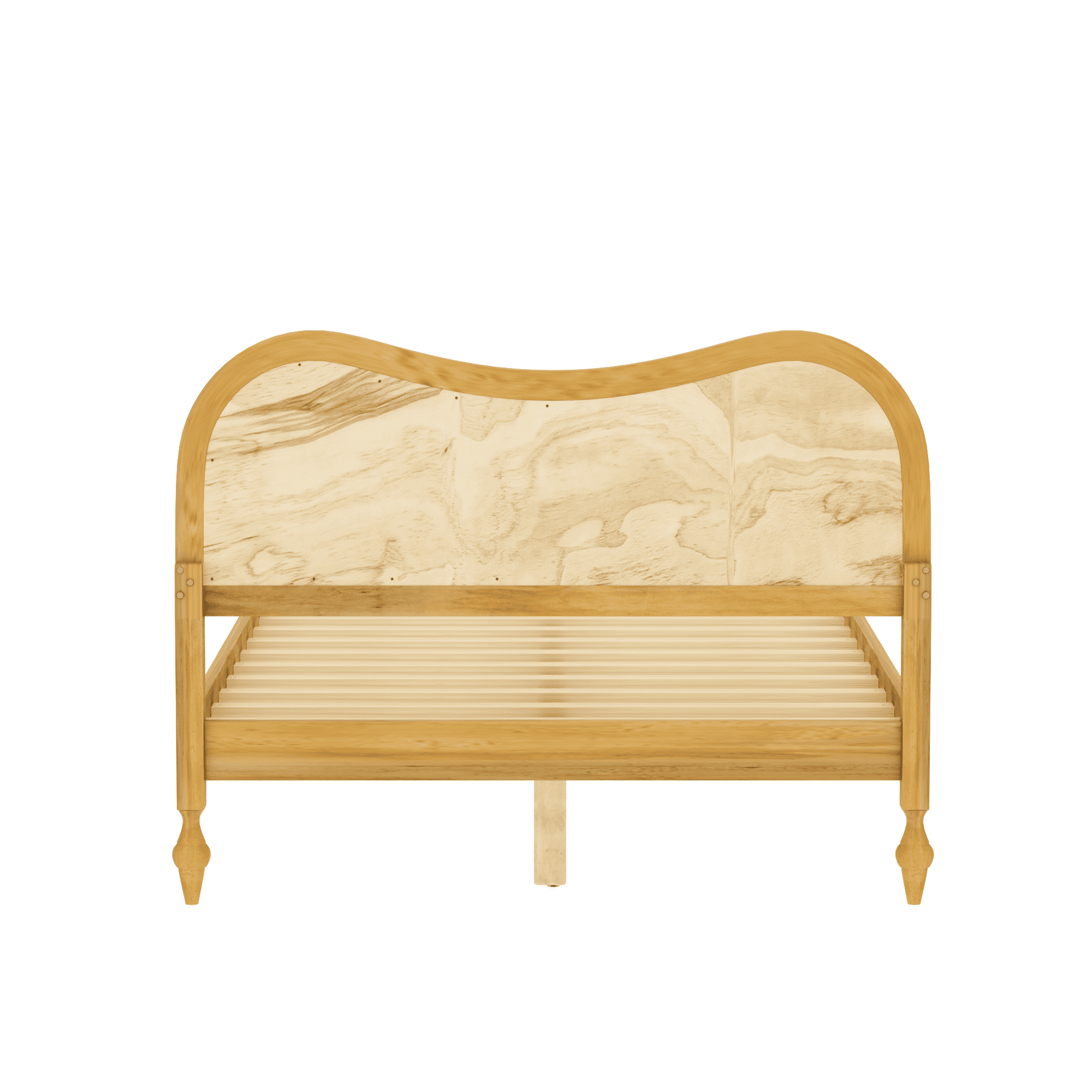 Mintazer Modern Queen Platform Bed with Wave Rattan Cane Headboard, Mid-Century Boho Bed Frame with Turned Legs for Bedroom, No Box Spring Needed, Natural