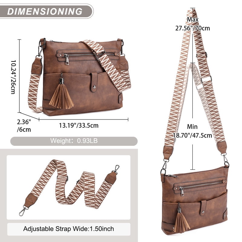 GAEKEAO Large Crossbody Bags for Women Multi Pocket Leather Crossbody Purse Designer Shoulder Bag Adjustable Strap Everyday Travel Handbag