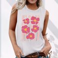 thumbnail image 2 of Women's Summer Tank Tops Trendy Flower Printed Crew Neck Sleeveless Shirts Casual Loose Fit Blouses Beach Tees (M, White 1), 2 of 5