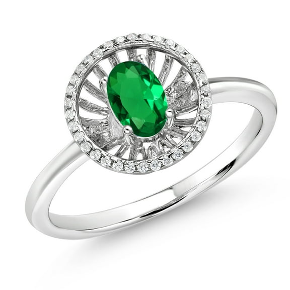 Gem Stone King 925 Sterling Silver Green Nano Emerald Ring for Women (0.88 Cttw, Oval 6X4MM, Gemstone May Birthstone, Size 9)