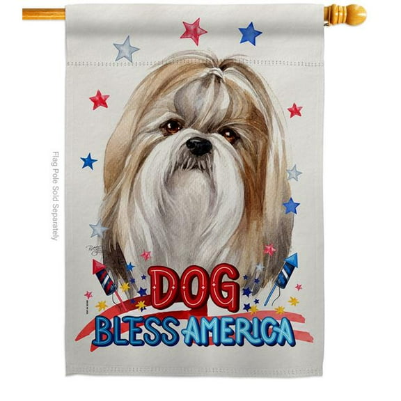 Breeze Decor H120182-BO Patriotic Shih Tzu Animals Dog 28 x 40 in. Double-Sided Decorative Vertical House Flag for Decoration Banner Garden Yard Gift