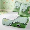 thumbnail image 4 of Manfei Cartoon T-Rex Dino Quilt King,Funny Grass Paw Print King Coverlet Set,Green Yellow,3-Piece,1 Bedspread and 2 Pillowcases, 4 of 7