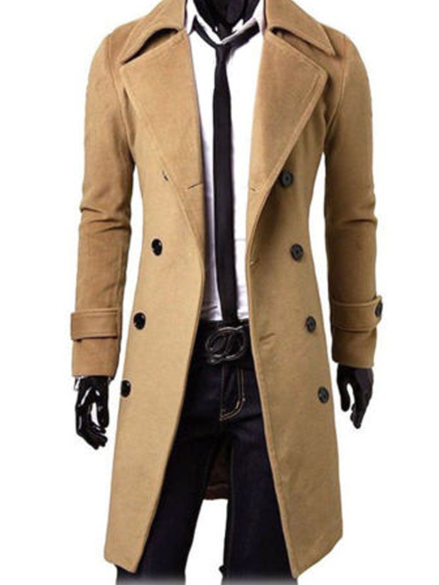 Winter Men Double Breasted Long Jacket Slim Fit Trench Coat Outwear Overcoat 