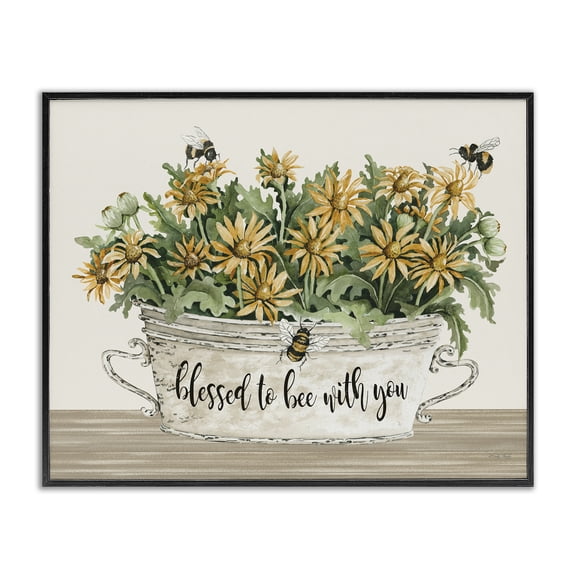 Stupell Industries French Country Blessed with You Farmhouse Rustic Daisies Flower Planter Black Framed Giclee Art, 14 x 11, by Cindy Jacobs