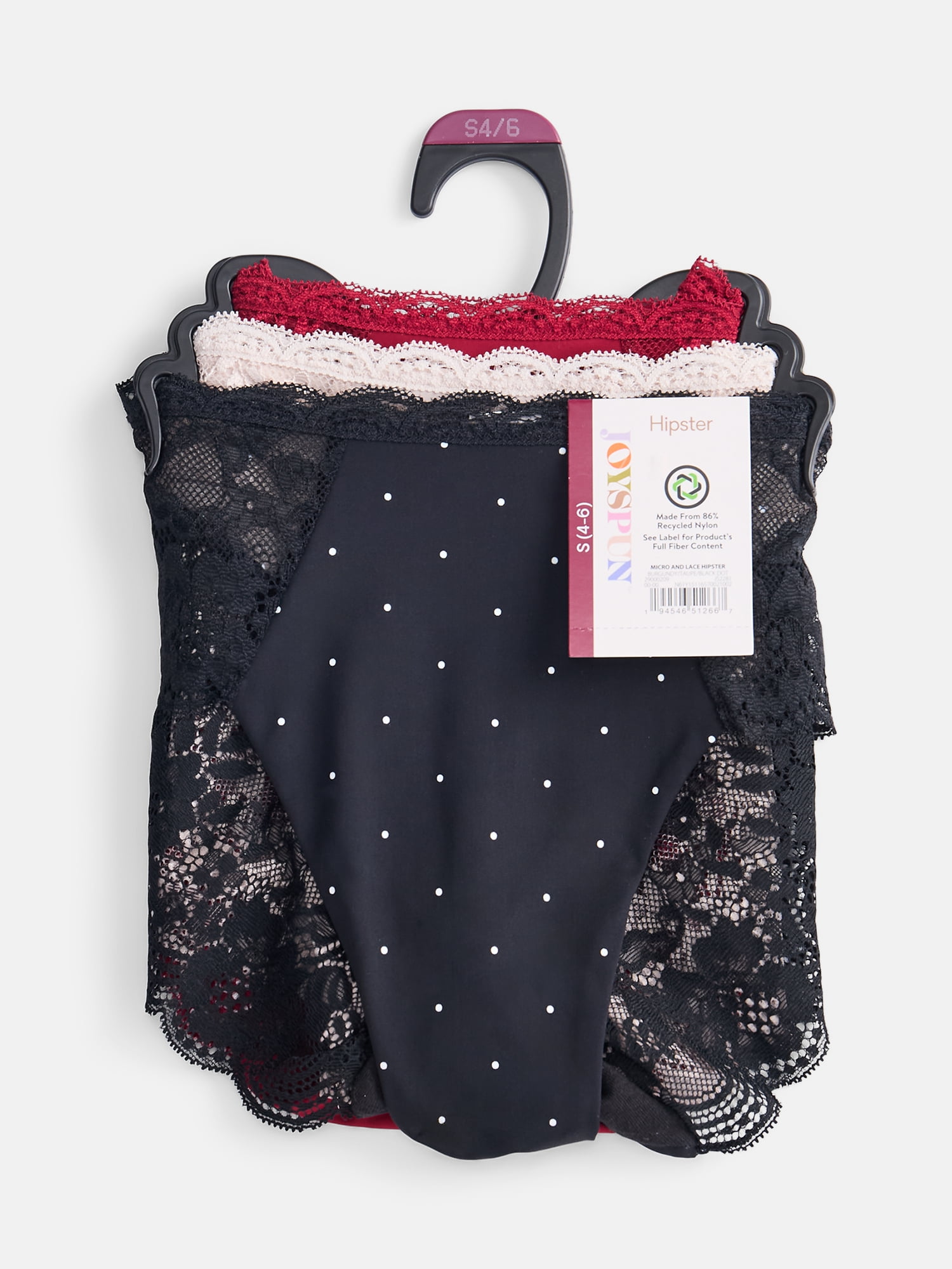 Joyspun Women's Microfiber and Lace Hipster Panties, 3-pack, Sizes to 3XL