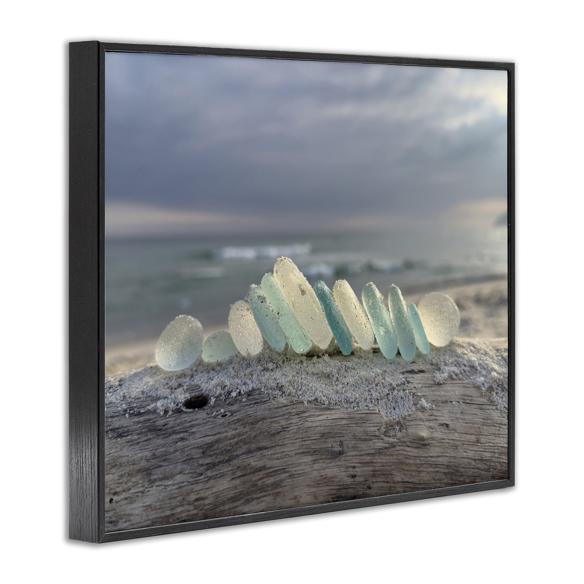 Stupell Industries Sea Glass On Driftwood Black Framed Giclee Art, design by LMarie Allen