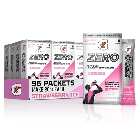 Gatorade Zero Sugar Strawberry Ice Powder Sticks, 12 Pack Box
