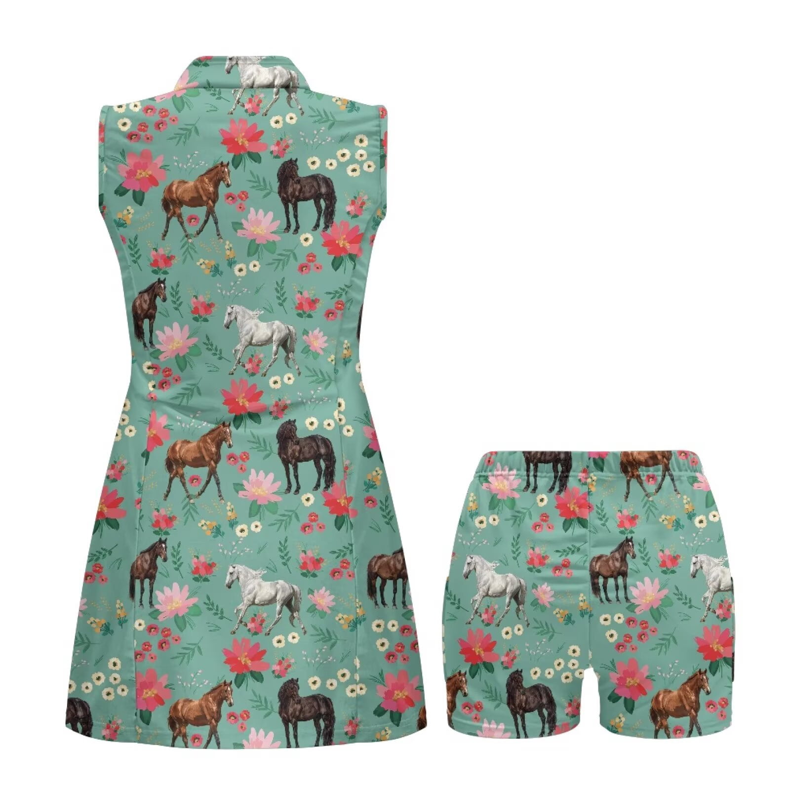 Yuyamidu Wild Horse Womens Tennis Golf Dresses Size M Comfortable Workout Athletic Dresses Sleeveless Workout Golf Dress with Built in Shorts and Pockets Sports Activewear Dress