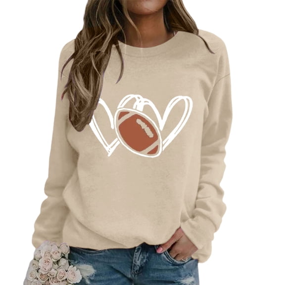 Game Day Sweatshirt for Women Game Day Long Sleeve Crew Neck Sports Athletic Gym Workout Tops Oversized Cute Sweatshirts Fall Must Haves Baggy Plain Tops Loose Fit Fall Clothes Heart Graphic Beige