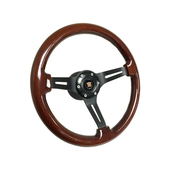 1969 - 1989 Cadillac S6 Mahogany Grip Steering Wheel Tele Kit, Crest & Wreath Emblem