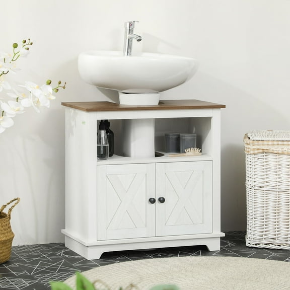 Smuxee Farmhouse Bathroom Vanity,Bathroom Storage Cabinet with Doors and Shelves,White