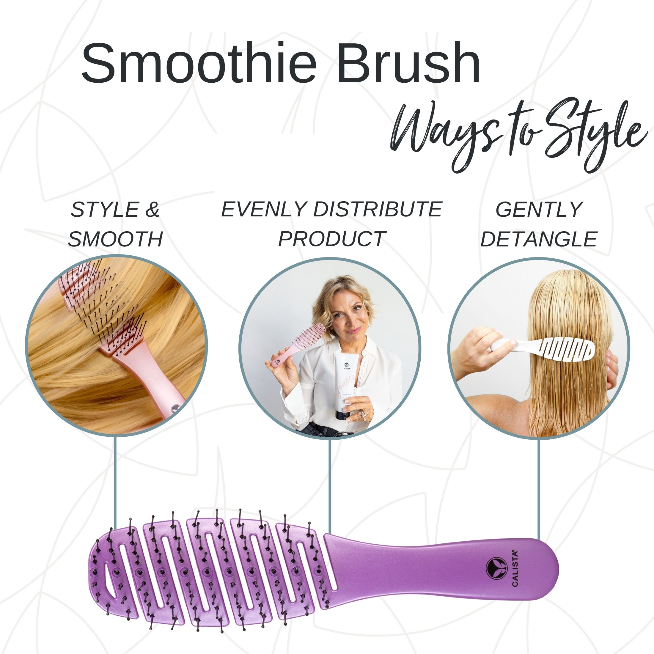Calista Smoothie Brush, Flex Brush for Dry or Wet Hair, For All Hair Types - White