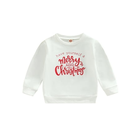 

Diconna Toddler Baby Christmas Sweatshirt Clothes Boy Girl Long Sleeve Santa Letter Crewneck Sweater Tops Shirts White 12-18 Months