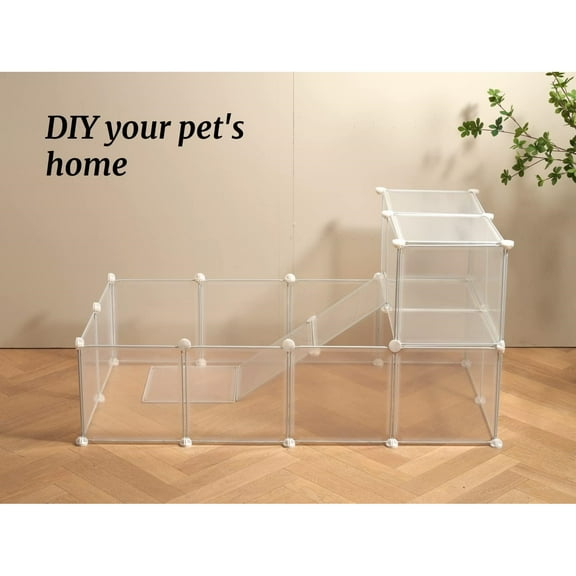 Transparent Clear Small Animal Playpen, Guinea Pig Cages, Puppy Dog Playpen, Pet Playpen, Rabbit Bunny Indoor Outdoor Fence Pen Enclosure, White Clear Plastic Playpen,12 X 12 Inch, 24 Panels