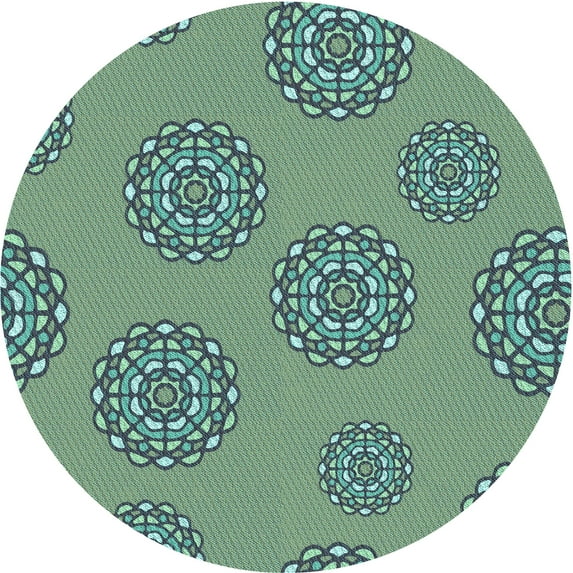 Ahgly Company Indoor Round Patterned Deep-Sea Green Area Rugs, 3' Round